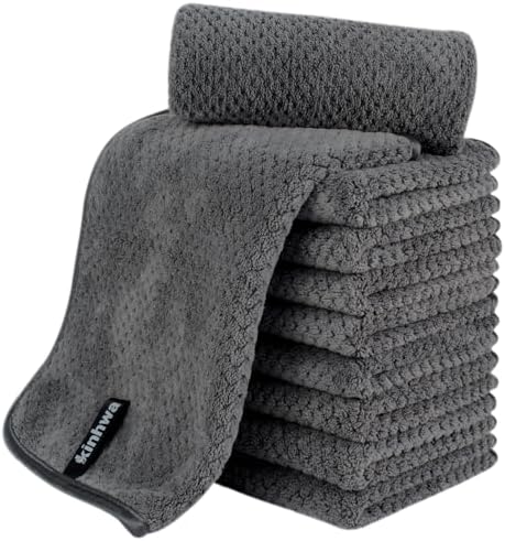 KinHwa Gray Hand Towels for Bathroom, Microfiber Face Towels, 11x20 Inch