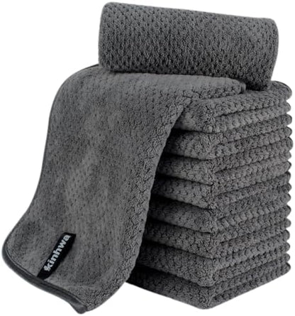 KinHwa Gray Hand Towels for Bathroom, Microfiber Face Towels, 11x20 Inch