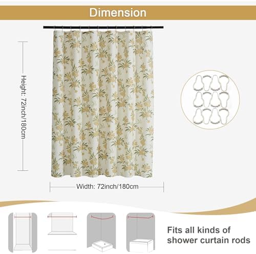 ORTIGIA Linen Shower Curtain Sage Green Floral Shower Curtains Farmhouse Vintage Boho Rustic Block Print Cottagecore Decor for Bathroom 72 W x 72 L