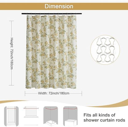 ORTIGIA Linen Shower Curtain Sage Green Floral Shower Curtains Farmhouse Vintage Boho Rustic Block Print Cottagecore Decor for Bathroom 72 W x 72 L
