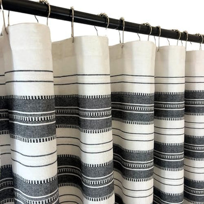 Serafina Home Black & White Striped Cotton Bathroom Shower Curtain, 70x72