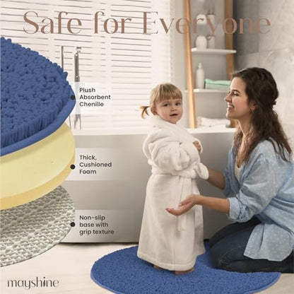 MAYSHINE Round Area Rug Set for Bathroom | Soft Plush Chenille Bath Mat, Water Absorbent Non-Slip Bathroom Rug | Washable Shag Carpet for Shower, Bedroom, or Home Décor | 48"x48" (Round) | Dark Blue