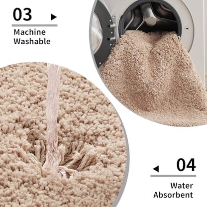 Disolla Toilet Mat 22x24 Beige - Non Slip Fluffy U-Shaped Contour Rug, Ultra-Soft Plush Toilet Floor Mat, Absorbent & Machine Washable