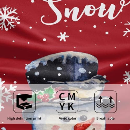 Red Christmas Hand Towels Set of 2, 28x14 Inch Winter Snowman Snow Xmas Absorbent Microfiber Soft Washcloths Guest Face Tea Towel for Kitchen Bathroom Home Hotel Gym Spa