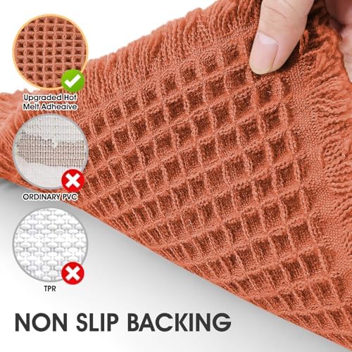 IM HOME Waffle Bath Mat Burnt Orange 24"x17", Boho Woven Modern Bath Mat Rugs, Absorbent Non Slip Bathroom Rugs, Soft Washable Bath Rugs with Tassels for Bedroom, Kitchen, Shower, Tub