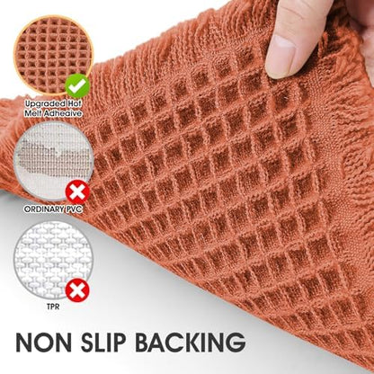 IM HOME Waffle Bath Mat Burnt Orange 24"x17", Boho Woven Modern Bath Mat Rugs, Absorbent Non Slip Bathroom Rugs, Soft Washable Bath Rugs with Tassels for Bedroom, Kitchen, Shower, Tub