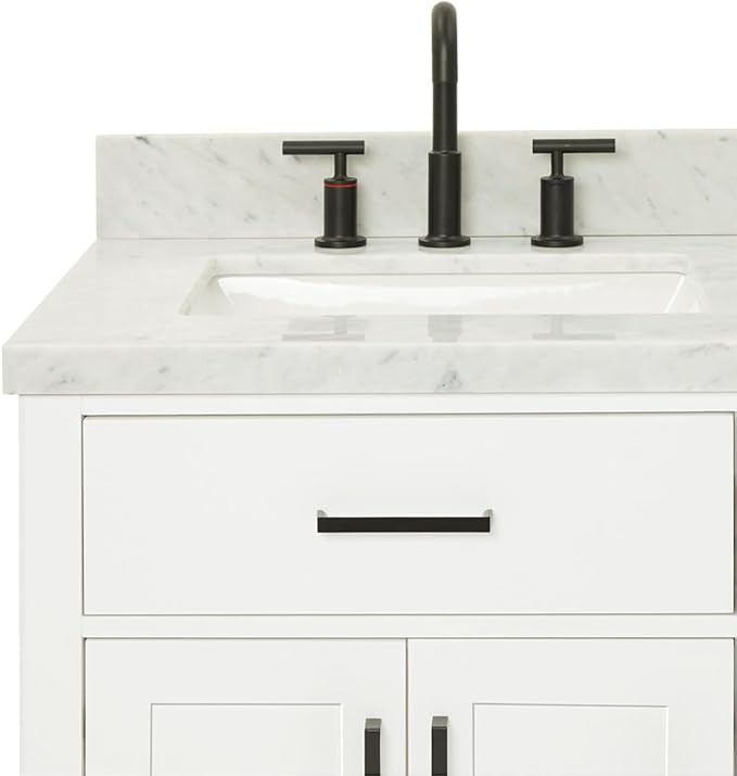 ARIEL Hepburn 60-inch Bathroom Vanity with Sink,Solid Wood, 1.5-inch Italian Carrara Marble Countertop, Double Rectangular Porcelain Sink, 4 Soft Closing Doors, 6 Dovetail Drawers, White