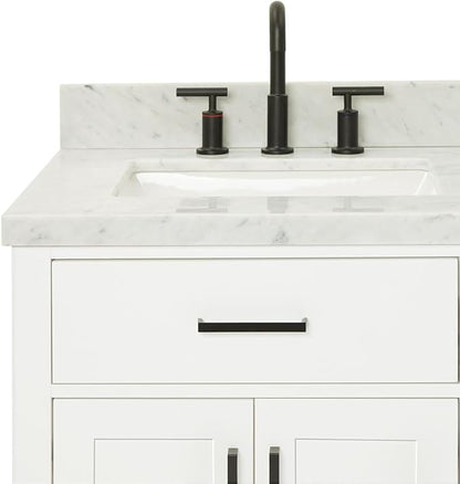 ARIEL Hepburn 60-inch Bathroom Vanity with Sink,Solid Wood, 1.5-inch Italian Carrara Marble Countertop, Double Rectangular Porcelain Sink, 4 Soft Closing Doors, 6 Dovetail Drawers, White