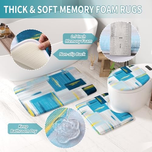 XLHOMO Bathroom Set - Teal Blue Bathroom Accessories Set, Bathroom Sets with Shower Curtain and Rugs, Teal Blue Shower Curtain Set with Bathroom Trash Can, Soap Dispenser, Soap Dish for Home Decor