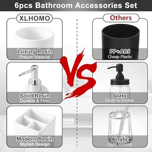 XLHOMO Resin White Bathroom Set, 6 Pcs Bath Decor and Accessories Sets