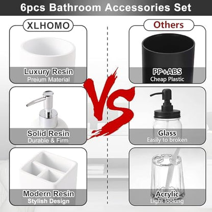 XLHOMO Resin White Bathroom Set, 6 Pcs Bath Decor and Accessories Sets