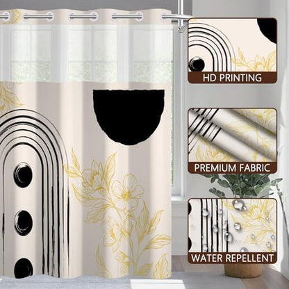 No Hook Boho Shower Curtain with Snap in Liner, 71 x 74 Inch