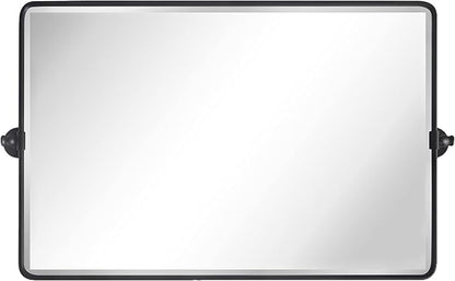 TEHOME Horizontal Pivot Mirror Black Tilt Mirror for Bathroom Beveled Metal Framed Pivoting Rectangle Bathroom Mirror, Overall 38.91x 23 inches (Mirrror 35 x 23 inches)