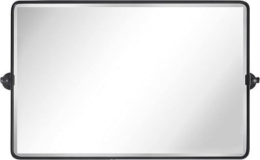 TEHOME Horizontal Pivot Mirror Black Tilt Mirror for Bathroom Beveled Metal Framed Pivoting Rectangle Bathroom Mirror, Overall 38.91x 23 inches (Mirrror 35 x 23 inches)