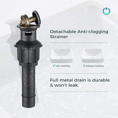 FORIOUS Oil Rubbed Bronze Bathroom Faucet Single Hole, Single Handle Waterfall Bathroom Sink Faucet 1 or 3 Hole with Metal Pop Up Drain and Hose for Vanity RV Restroom