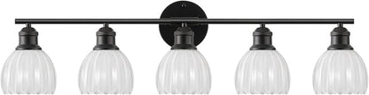 Bathroom Light Fixtures, 5-Light Brushed Black Vanity Lights for Bathroom with White Tulip Glass Shade, 30" Vintage Bathroom Vanity Lighting Fixtures Over Mirror for Bedroom Living Room Hallway