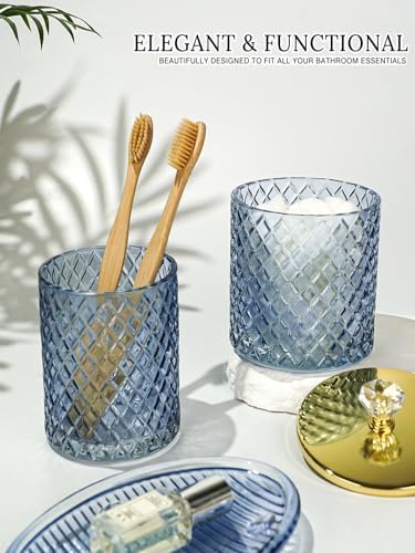 Haturi Glass Bathroom Accessories Set, Navy Blue Bathroom Set, 4 Pcs