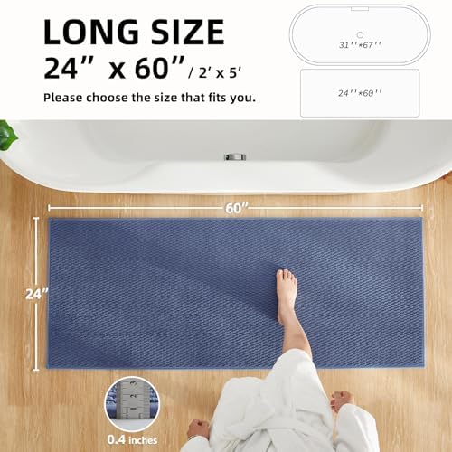TYUU Bathroom Runner Rug, Long Bath Mat Washable Thin Quick Dry Low Pile Bathroom Runner Rugs 24 x 60 Non Slip, Denim Blue 24"x60"