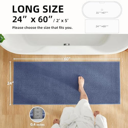 TYUU Bathroom Runner Rug, Long Bath Mat Washable Thin Quick Dry Low Pile Bathroom Runner Rugs 24 x 60 Non Slip, Denim Blue 24"x60"