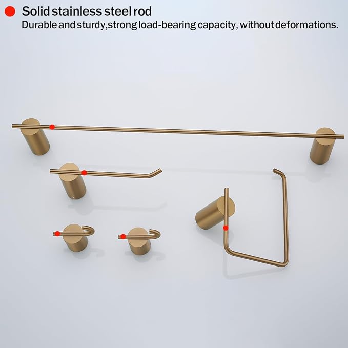 RARANDOM Champagne Bronze Bathroom Hardware Set 5 Pieces Include 24 inch Towel Bar Towel Ring Toilet Paper Holder Towel Hook for Bathroom,SUS304 Stainless Steel.RD96068S-5CB-2