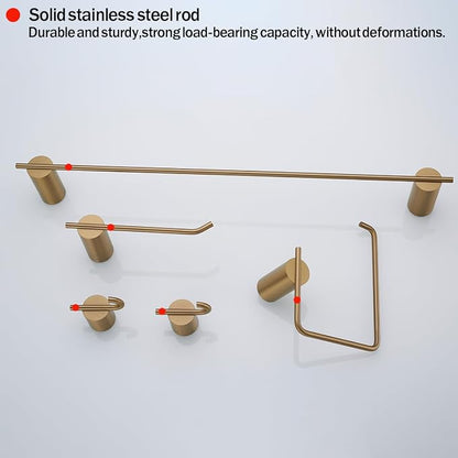 RARANDOM Champagne Bronze Bathroom Hardware Set 5 Pieces Include 24 inch Towel Bar Towel Ring Toilet Paper Holder Towel Hook for Bathroom,SUS304 Stainless Steel.RD96068S-5CB-2