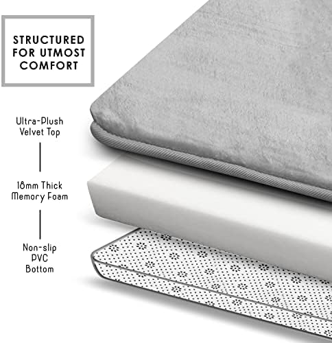 Clara Clark 2 Piece Bathroom Rugs Bath Mat Set, Velvet Memory Foam Bath Mats for Bathroom - Non-Slip, PVC Backing Bath Rugs, Washable - Dries Quickly, Silver