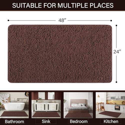 LOCHAS Luxury Bathroom Rug Shaggy Bath Mat 24 x 48 Inch, Brown