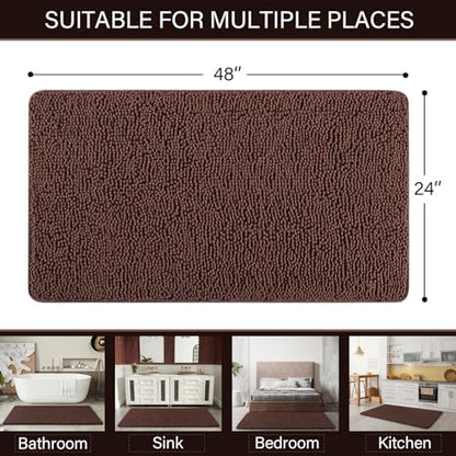 LOCHAS Luxury Bathroom Rug Shaggy Bath Mat 24 x 48 Inch, Brown