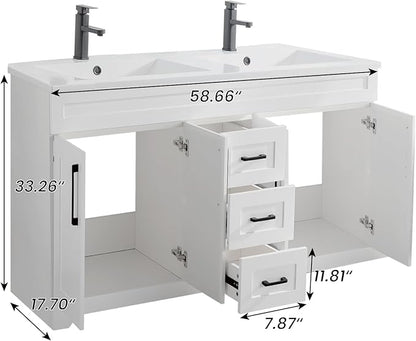 60" Bathroom Vanity Without Sink,Bathroom Storage Cabinet with 4 Soft Closing Doors & 3 Full Extension Drawers,White