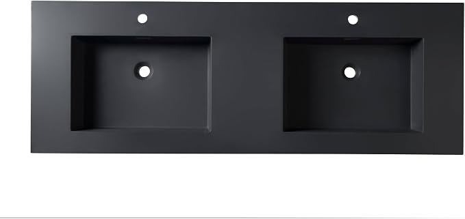 Dowell 61" Bathroom Sink,Double Bowl Vanity Basin,Rectangular Drop-In Bathroom Sink with Overflow,Black-000 6122BPBL