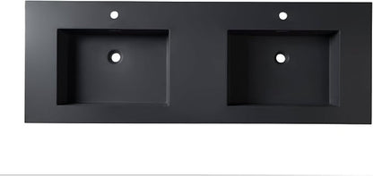 Dowell 61" Bathroom Sink,Double Bowl Vanity Basin,Rectangular Drop-In Bathroom Sink with Overflow,Black-000 6122BPBL