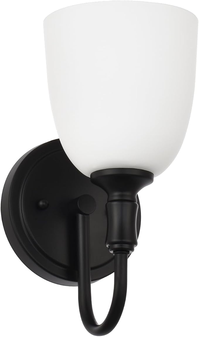 Vintage Traditional Black 1-Light Indoor Wall Sconce with Frosted Glass Bathroom Bedroom Hallway, 10.6" H x 5.3" W, Matte Black