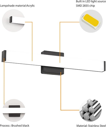 16" LED Bathroom Vanity Light, 10W 5CCT Dimmable, Brushed Black | Wall Bar Light, Rust & Moisture Resistant, Dimmable 2700K-5000K, Energy-saving, moisture-proof, Dresser Bathroom over Mirror