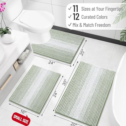 OLANLY Bathroom Runner Rugs 44x24, Chenille Striped Bath Rugs, Sage Green