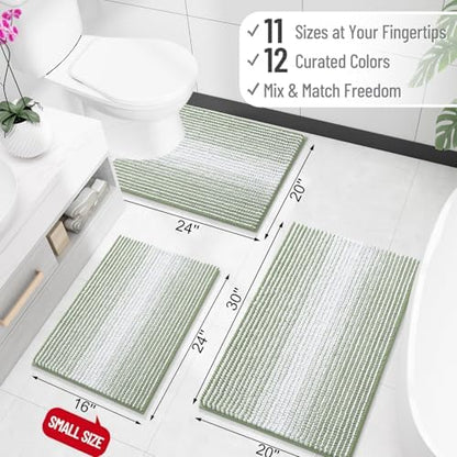 OLANLY Bathroom Runner Rugs 70x24, Chenille Striped Bath Rugs, Sage Green