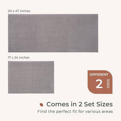 FRESHMINT Chenille Bath Rugs Set 2 Pieces, Gray, 17''x24''+20''x47''