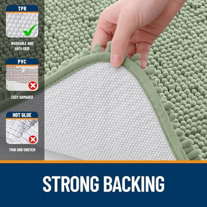 OLANLY Chenille Bathroom Rugs Mats Set 2 Piece, 24"x16"+24"x20", Sage Green