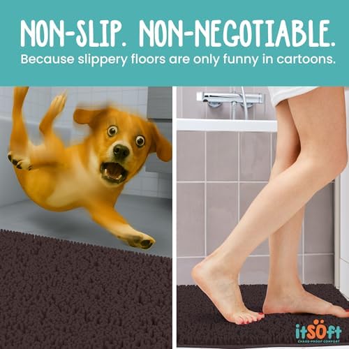 Extra Large Chenille Bath Mats 59"x21", Plush Absorbent Bath Quick Dry, Soft & Machine Washable, Non Slip Carpet for Bathroom, Thick Bathroom Rugs, Shower Restroom Rug Mat, Alfombras De Bano, Bathrugs
