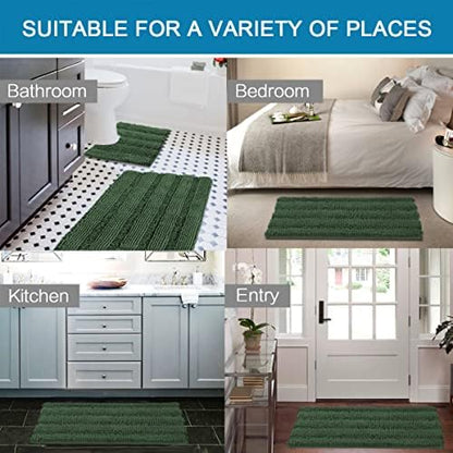 H.VERSAILTEX Bathroom Rugs Bath Rug Set 2 Piece Bathroom Contour Rug Toilet Mat Sets Non Slip Contour Bath Rug Ultra Thick Water Absorbent Striped Bath Mats(36" x 24" Plus 20" x 24" U, Bronze Green)