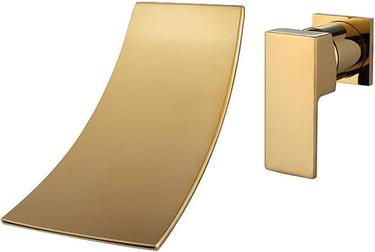 Faucet Metal Pure Copper Brushed Concealed Hot and Cold Water Basin Built-in Wall Waterfall Faucet Easy to Install Personality Fashion (Color : Gold) Faucet