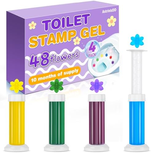 4 Pack Toilet Gel Stamp, 48 Stamps, Flowers Shaped,Toilet Bowl Cleaners