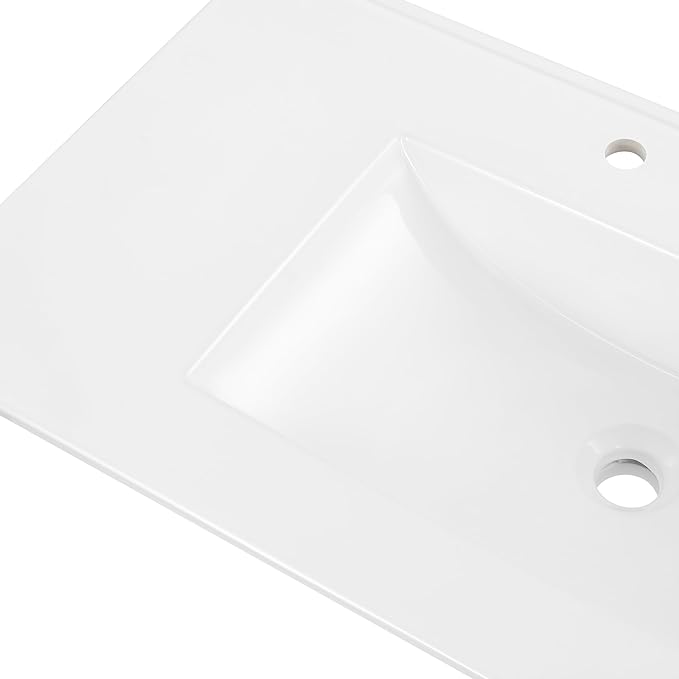JONATHAN Y SNK1003A Ancillary 3-Hole 36 in. W x 18.25 in. D Classic Contemporary Rectangular Ceramic Single Sink Basin Vanity Top, White