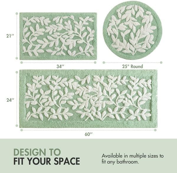 Madison Park Serene Tufted Bath Rug Cotton Absorbent, 21 x 34, Sage Green | Quick Dry, Soft Pile, Machine Washable, Floral Pattern, Plush, OEKO-TEX Certified