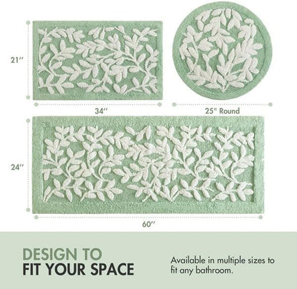 Madison Park Serene Tufted Bath Rug Cotton Absorbent, 21 x 34, Sage Green | Quick Dry, Soft Pile, Machine Washable, Floral Pattern, Plush, OEKO-TEX Certified