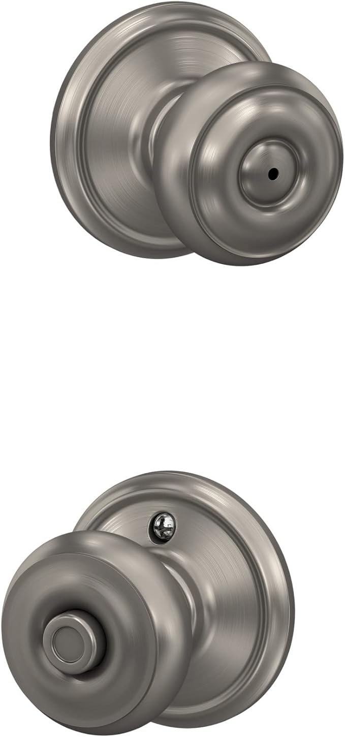 Schlage F40 GEO 619 Georgian Door Knob, Bed & Bath Privacy Lock, Satin Nickel