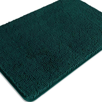 Dark Teal Bathroom Rugs – Absorbent and Washable Bath Mat, Non-Slip, Thick Soft Chenille Bath Rugs for Bathroom Floor, Shower, Sink - 24" x 36"