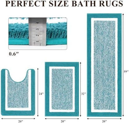 Pauwer Bathroom Rug Sets 3 Piece, Non Slip Washable Bath Mat, Aqua Blue