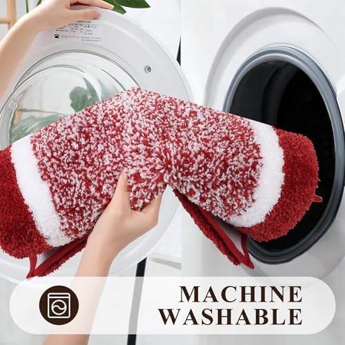 Pauwer Bathroom Rug Sets 3 Piece, Non Slip Washable Bath Mat, Red