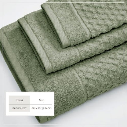 Great Bay Home Oversized Bath Sheets - 100% Cotton 2 Pack 68x35 Extra Large Towel - Absorbent, Durable, Quick-Dry Towels for Bathroom (Eucalyptus)
