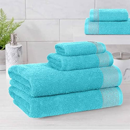 Belizzi Home 100% Cotton Ultra Soft 6 Pack Towel Set, Contains 2 Bath Towels 28x55 inchs, 2 Hand Towels 16x24 inchs & 2 Washcloths 12x12 inchs, Compact Lightweight & Highly Absorbant - Turquoise Blue